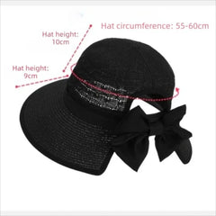 Hnewly  Fashion Breathable Straw Hat Bow-tied Ponytail Hole Sun Hat Solid Color Wide Brim Summer Hat Women