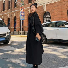 Hnewly New Large Size Hepburn Style Red Woolen Coat for Women Autumn and Winter Fat Mm Loose Long Thick Woolen Coat