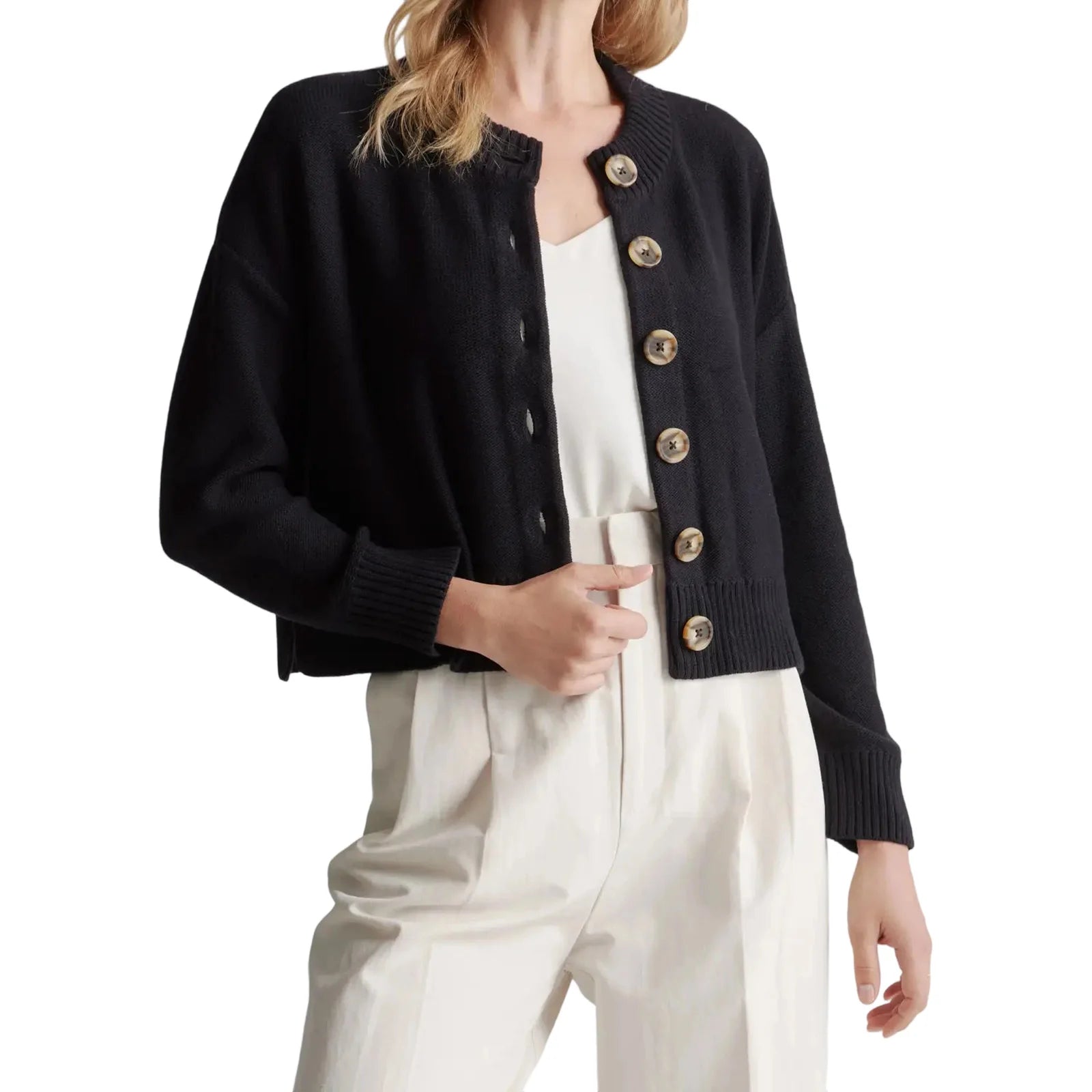 Hnewly Cardigan Tops y2k Women Clothes Solid Color Crew Neck Long Sleeve Button Down Knit Sweater 2000s Clothing Outwear