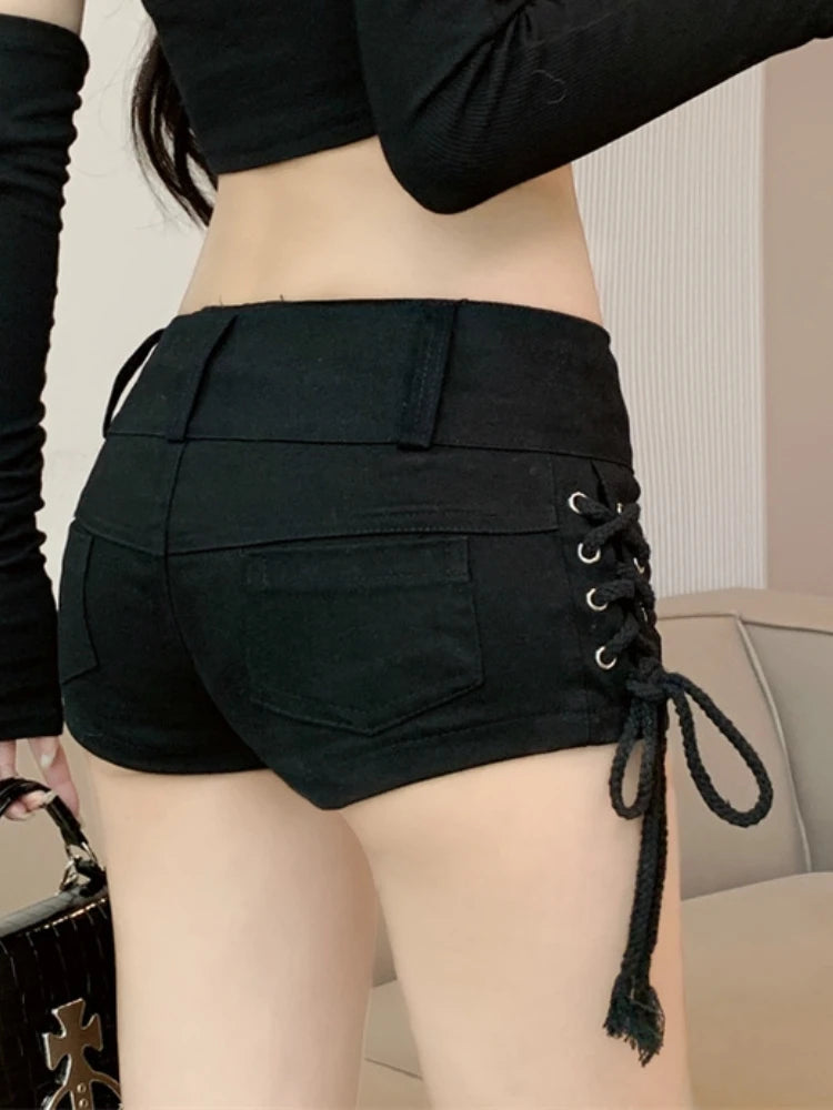 Hnewly Shorts Women Skinny Creativity Lace-up Popular Streetwear Daily Personality Students Holiday Fashion Sexy American Retro Leisure