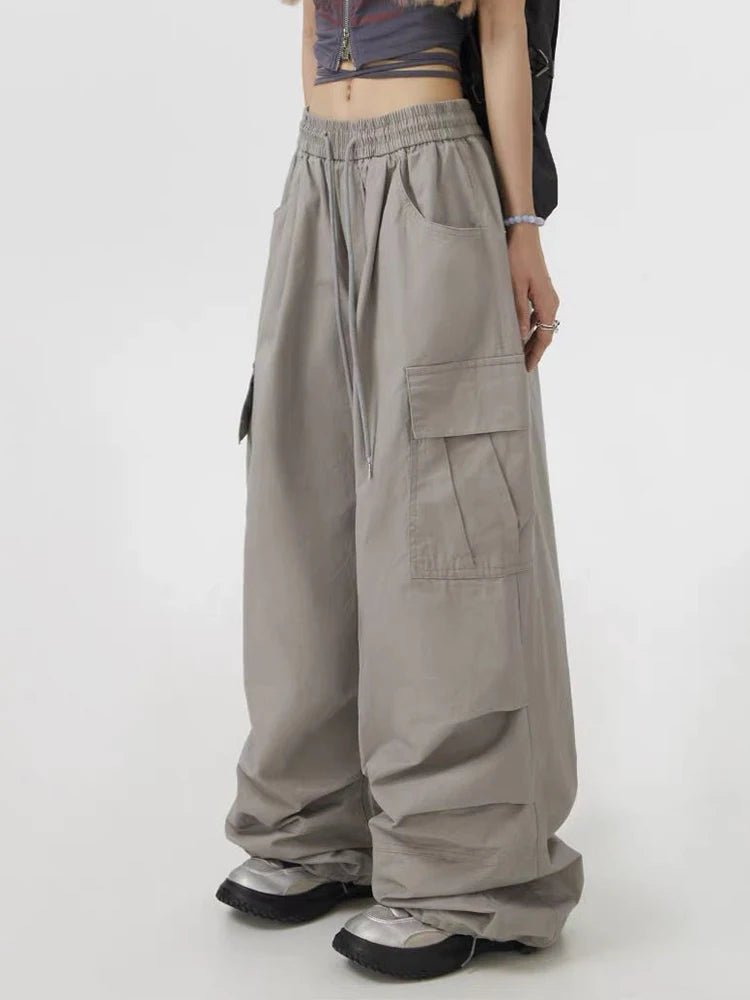Hnewly Streetwear Y2K Cargo Pants Women Vintage Harajuku High Waist Wide Leg Trousers Casual Loose American Bf Retro Hip Hop Pant
