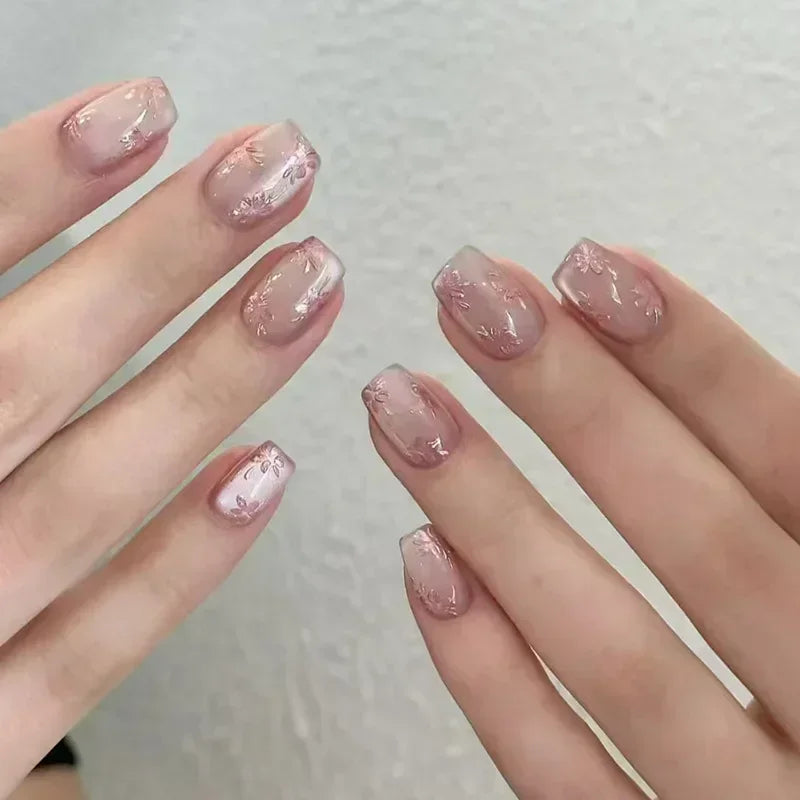 Hnewly 24pcs Detachable Short Press on Nails Y2k rhinestone False Nails with Glue Ballet Sweet Cool Girls Artificial False Nails Tips