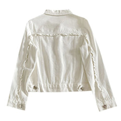 Hnewly  Ruffled Hem Denim Jacket Women's 2025 Spring New Korean Style Solid Color Long Sleeved Fashion Versatile Cardigan Female Tops