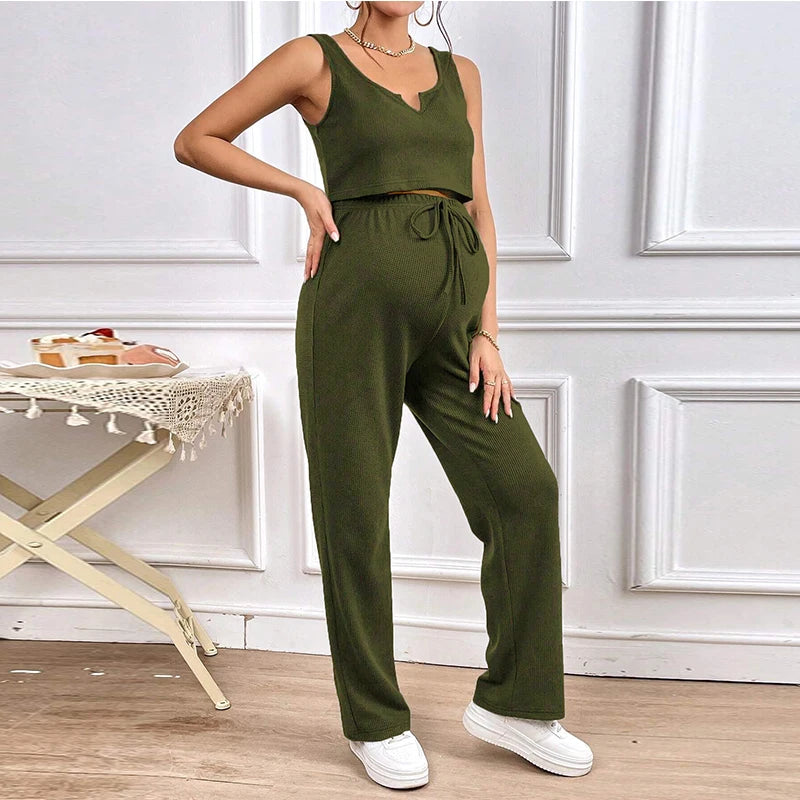 Hnewly  Spring Summer Maternity Tank Top & Long Pants Sets Fashion Soft Stretchy 2 Piece Outfits for Pregnant Women