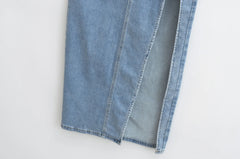 Hnewly  Summer Midi Skirts Vintage Clothes Sexy Skirts For Women Blue Jeans Skirt High Waisted Denim Skirt Split Thigh Denim Skirt