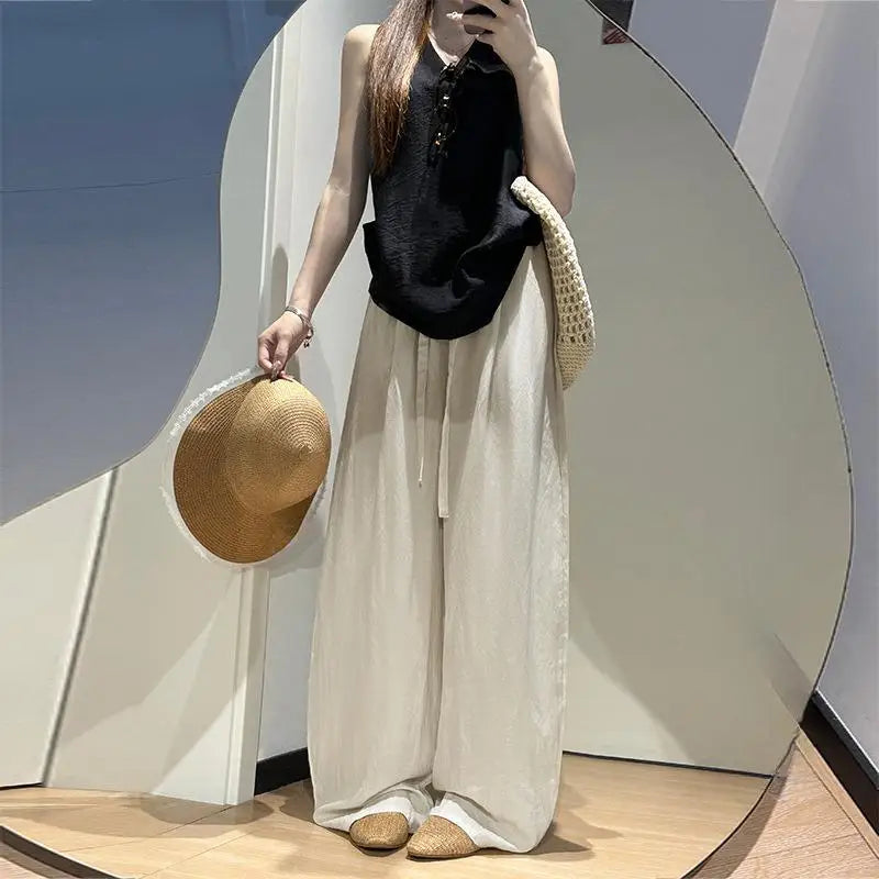 Hnewly Wide Leg Pants Ivory Womens Winter Drooping Plush Double-Layer Liner Cozy Nightwear Thickened Thermal Heavyweight Trousers Retro