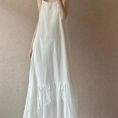 Hnewly  Women's Casual White Spaghetti Strap Tiered Maxi Dress Loose Beach Long Dress the dress black dress white dress