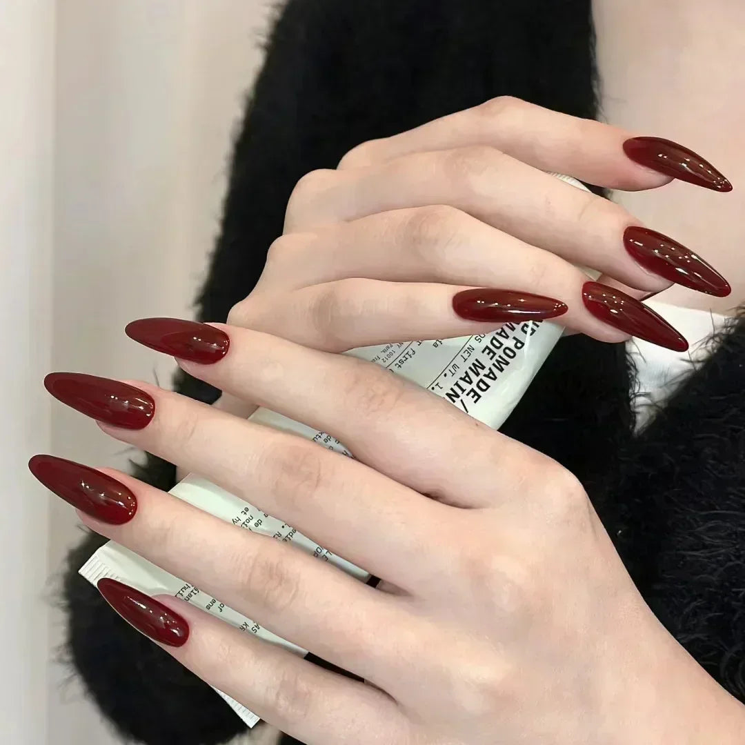 Hnewly 24Pcs French Almond False Nails Glitter with Rhinestones Wearable Fake Nails Artificial Simple Full Cover Press on Nails Tips