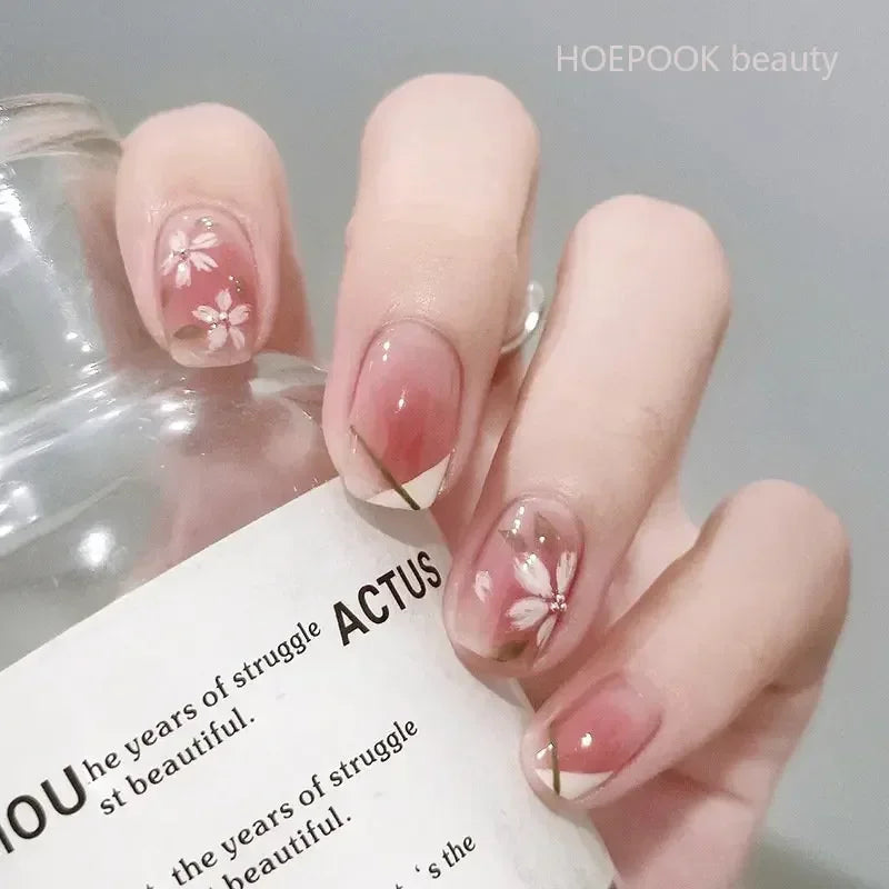 Hnewly 24pcs Red Rose False Nails Full Coverage Set Reusable Fake Nails Faux Acrylic Press on Nails with Accessories