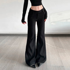 Hnewly  Black Slim-Fit Low-Rise Suit-pants y2k Streetwear Basic All-match Trousers Office Lady Bottoms Korean Fashion Summer