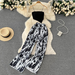 Hnewly Summer Spaghetti Strap Crop Tops and Pantsuit Women Elegant Floral Casual Chic Beach Holiday Outfits Female Sexy 2 Pieces Set