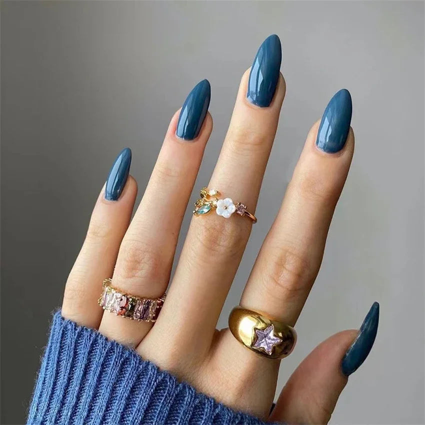 Hnewly 24pcs Artificial Nail Art Fake Nails Full Coverage Removable Ballet Short Press On Nails tips Chips Waterproof Solid Colour set