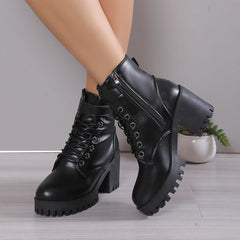 Hnewly  Winter New Fashion Comfortable Elegant Square with Women's Shoes Side Zipper Round Head Solid Color Simple Thick Heel Boots