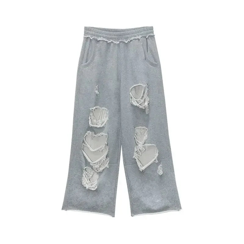 Hnewly  Vintage Gray Distressed Joggers Women Baggy Hip Hop Style Grunge Wide Leg Sweatpants Oversized Street Fashion Trousers