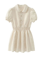 Hnewly  New Fashion Doll Collar Short Sleeve Fashion Chic Chinese Style White Dress in Summer