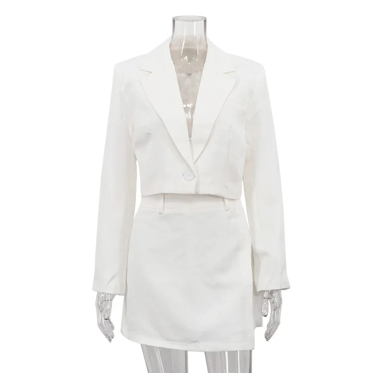 Hnewly  Lapel Long-Sleeved Suit Women's Suits Button Solid Blazer Coat Short Skirt 2-Piece Suits Fashion Commuting Autumn New