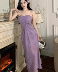 Hnewly  Woman Dress Sweet Sexy Strapless Flowers Slim Backless Vintage Elegant Summer Fashion Party Female Dresses Casual