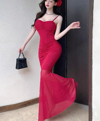 Hnewly  Women Dresses Sleeveless Mesh Patchwork Elegant Slash Neck Sexy Fashion Mermaid Dress Party Female French Style