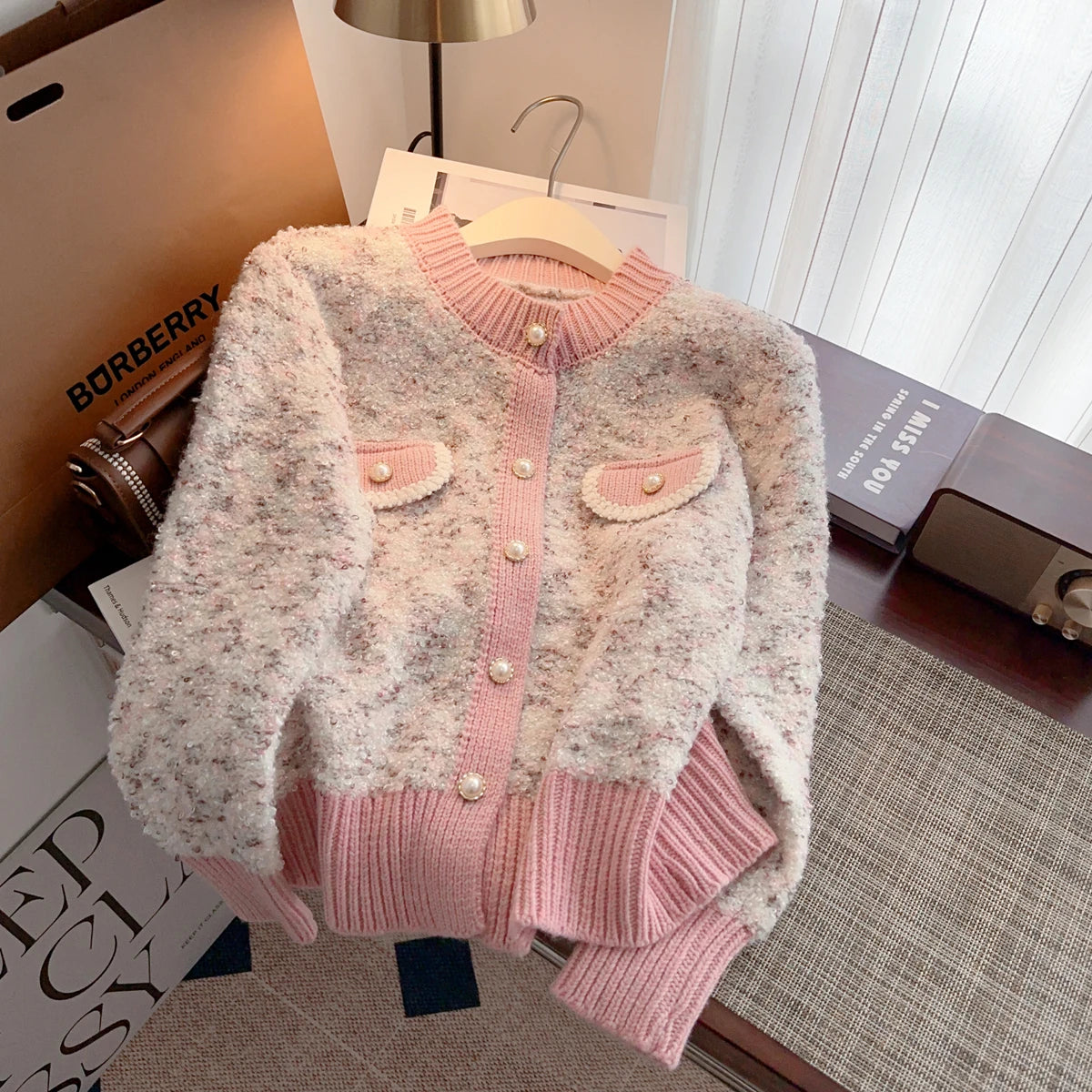 Hnewly  Luxury Pearl Button Sweater Women O-Neck Long Sleeve Cardigan Coat  Single Breasted Warm Jacket Casual All-Matched Knitwear Top