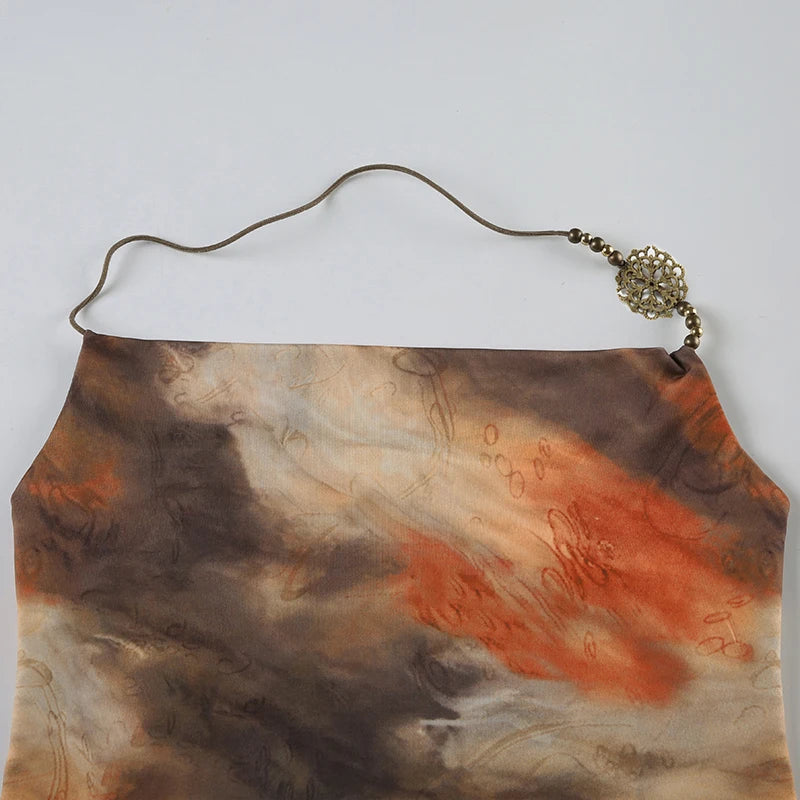Hnewly Grunge y2k Halter Crop Top Women Vintage 2000s Tie Dye Sleeveless Tank Tops Summer Retro Print Vest Ladies Tees Aesthetic