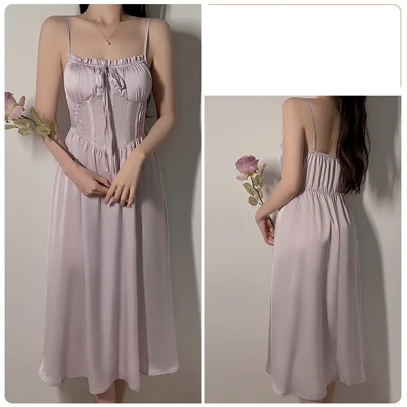 Hnewly Summer Fashion Women's Clothing Long British Style Lace Pattern Tie up New Silk Patchwork Long Sleeved Elegant Dress