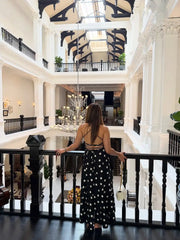 Hnewly  Retro Polka Dot Backless Halter Neck Women Dress Chic Sleeveless High Waist  Lace Up Maxi Dresses Lady Holiday Street Wears