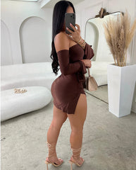 Hnewly Women Strapless Backless  Mini Dress For Women Black Off-shoulder Long Sleeve Bodycon Club Party Dress Clothes