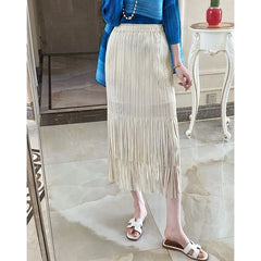Hnewly  This High-end fashion woman new high-end pleated casual simple versatile fashionable and slimming women's skirt with tassels