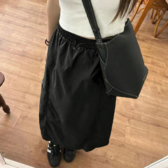 Hnewly  American Retro Cargo Skirt for Women Summer Drawstring Design High Waist Mid-Length Skirt Woman Y2K Streetwear Pocket Skirts