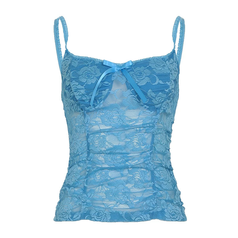 Hnewly Sweet Sexy Lace Camisole Solid Skinny See Through Crop Tops for Women Cute Aesthetic Summer Tees Vintage y2k Holiday Vest