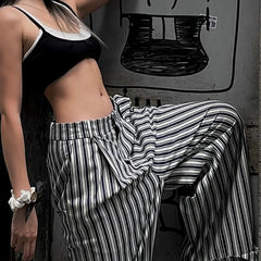Hnewly Striped Low Waist Wide Leg Pants Women Old Money Style Streetwear Fashion Baggy Trousers Office Elegant Suit Pants 2024