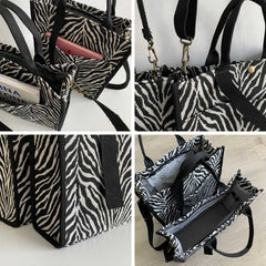 Hnewly  Woman's Handbag New Trend Large Capacity Zebra Striped Adjustable Shoulder Strap Bag Canvas Tote Fashion Shopping Bags
