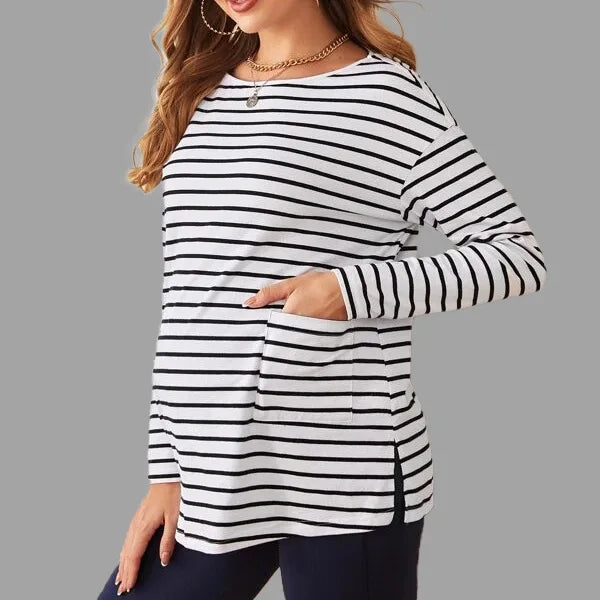 Hnewly  Women's Maternity Classic Stripes Loose Nursing T-Shirt Long Sleeve Pregnancy Soft Friendly Casual Top for Mom Spring/Fall