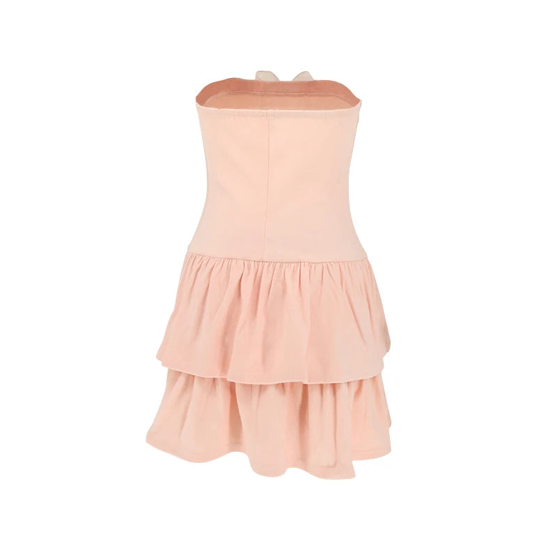 Hnewly Pink A-Line Dress Women Sweet Summer New Fashion Bow Sleeveless Sexy Strapless Dresses Bodycon Streetwear Club Lady Party Dress