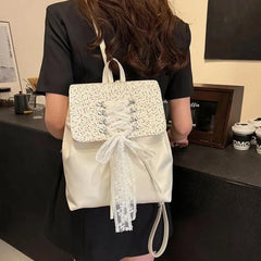 Hnewly  Korean Style Sweet Ballet Backpack Women Large Capacity Bow Tie Rucksack Ladies Student Class Commuter Mochilas Mujer