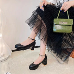 Hnewly  New Autumn Women Shoes Mary Jane Ladies High Heels PINK Wedding Shoes Thick Heel Pumps Lady Shoes Size 40 Round head sweet