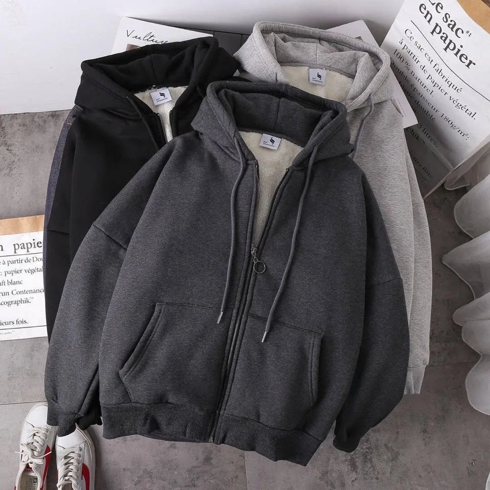 Hnewly comfy outfits winter Women Coat Plush Jackets Solid Color Velvet Thick Warm Winter Hoodies Coat Zipper Sweatshirt Tops Winter Plus Size