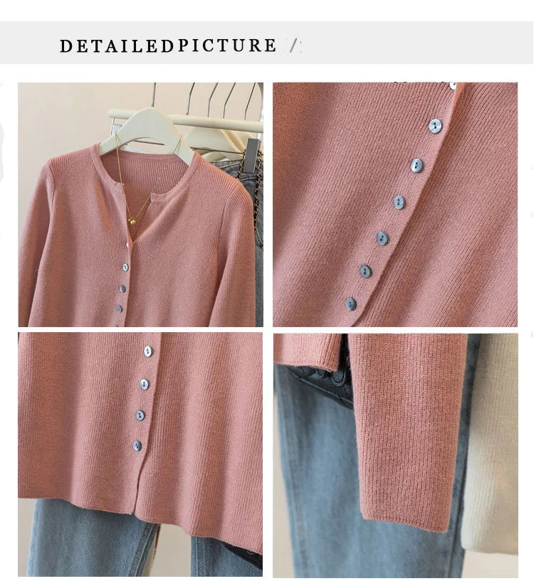 Hnewly Blue Knitted Cardigan Sweater Women's French Autumn  Winter Soft O-neck Single Breasted Outwear Elegant Long Sleeved Slim Top
