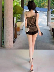 Hnewly  Y2k Aesthetic Knitted Women Tank Top Sexy Irregular Streetwear Vintage Slim Fit Vest Summer Grunge Backless Solid Camisoles