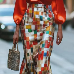 Hnewly  Summer Vintage Plaid Maxi Skirts for Woman Mermaid Wrap Rainbow Elegant Party Prom Going Out Women Midi Skirts
