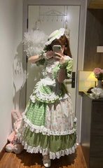 Hnewly  Original Design Mori Girl Style Dress Op Summer New Women's Kawaii Plaid Splicing Short Sleeve Dress Japanese Lolita Long Dress