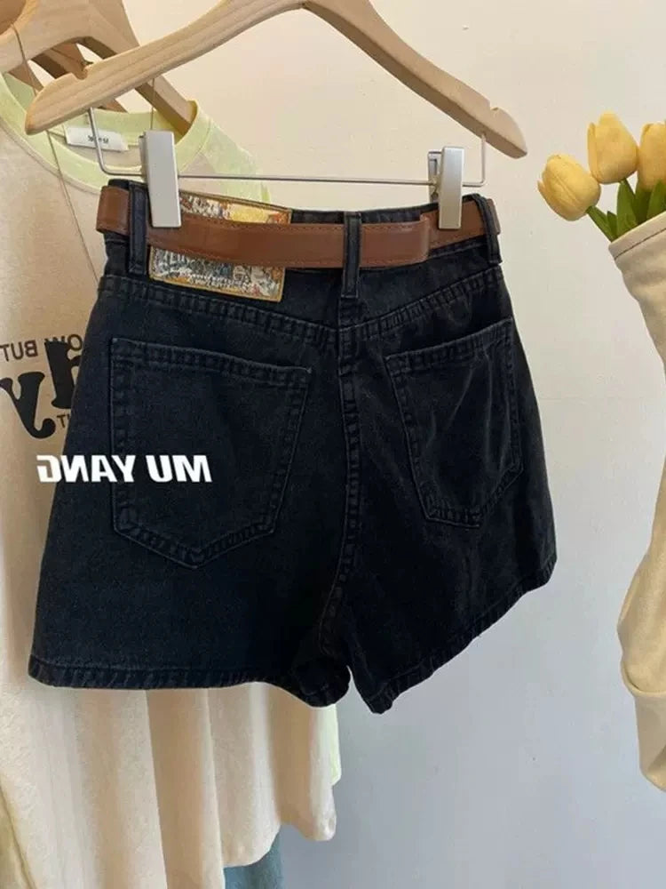 Hnewly  Retro Denim Shorts for Women's Summer New High Waisted Loose Wide leg Short Pants Fashion A-line Hotpants Oversized S-5XL