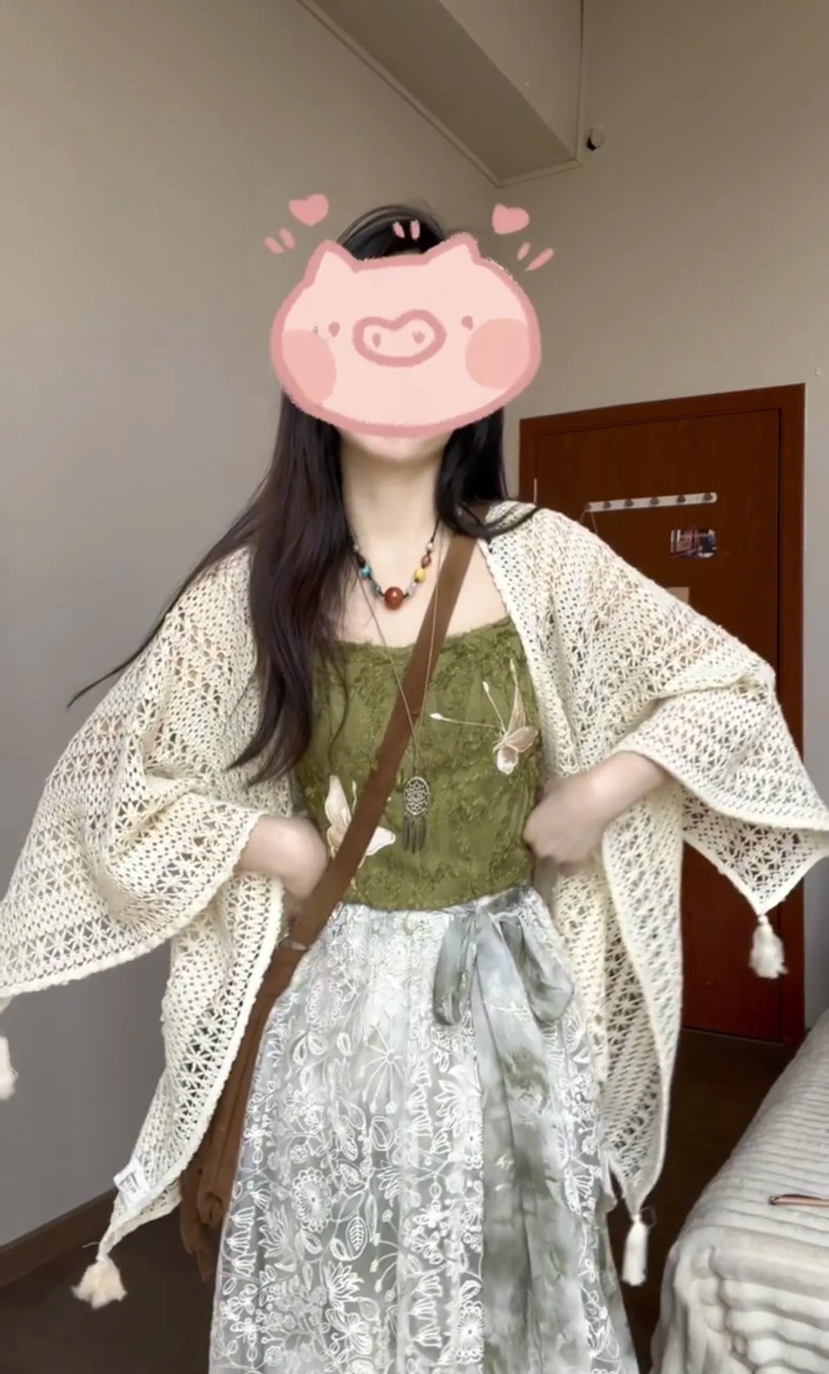 Hnewly Lace Shawl Cardigan Bohemian Tassel Hollowed Out Loose Apricot Top For Women's Summer Vacation Style Sun Protection Cover