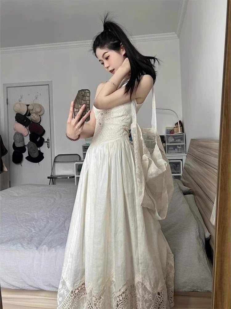 Hnewly Sleeveless 2000s Vintage Y2k Midi Dress Women Casual Elegant One Piece Dress Korean Fashion Outfits Even Party Beach Style