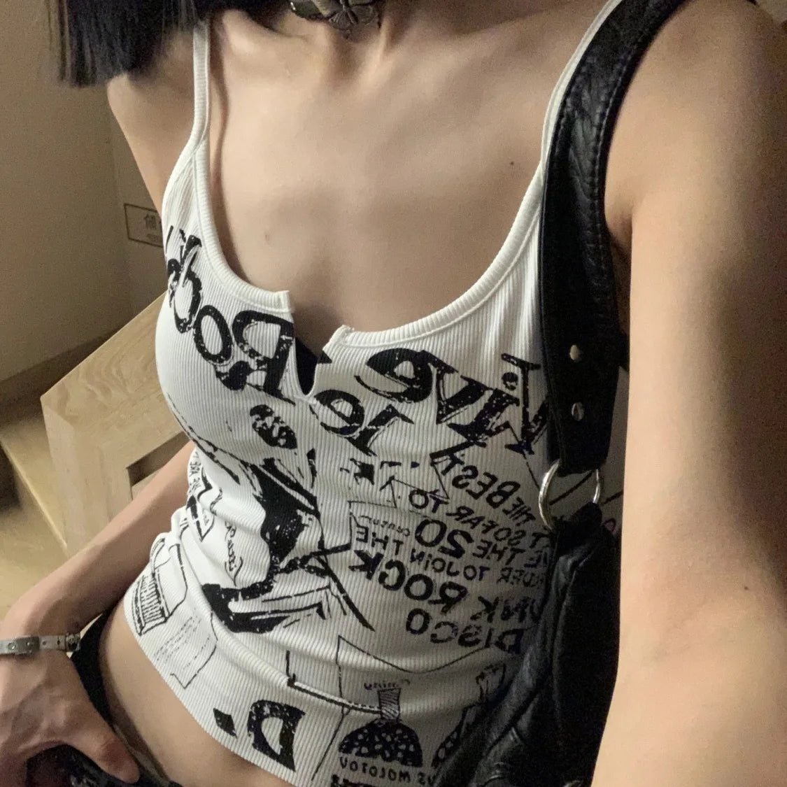 Hnewly  Y2k Street Punk Print White Camisole Vest for Women Fashion Sexy Slim Fit Tank Top 2025 Summer New Bottoming Tops Mujer