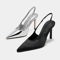 Lunivop  Fashion Pointy High Heels Women's Summer New Chain Design Sense Niche Thin Heels Outside Wear Baotou Sandals Crystal Pumps