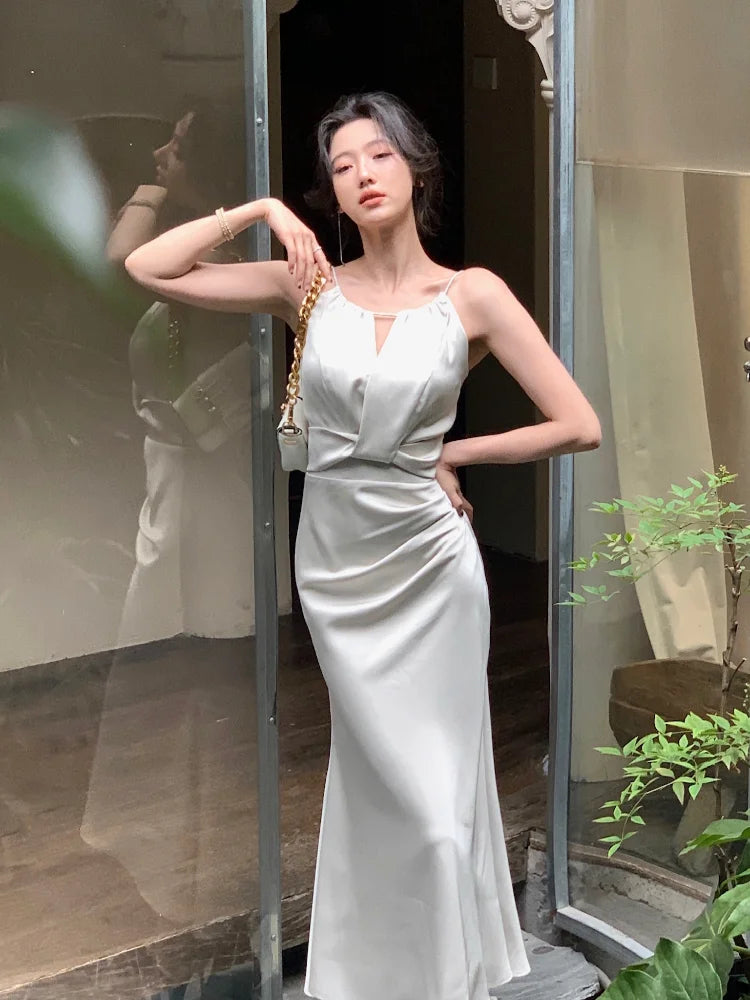 Hnewly Summer Clothes Chic Party Prom Dress Elegant Sleeveless Wedding Mermaid Women Sexy Elegant Fashion Slim Solid Tank Evening Robe