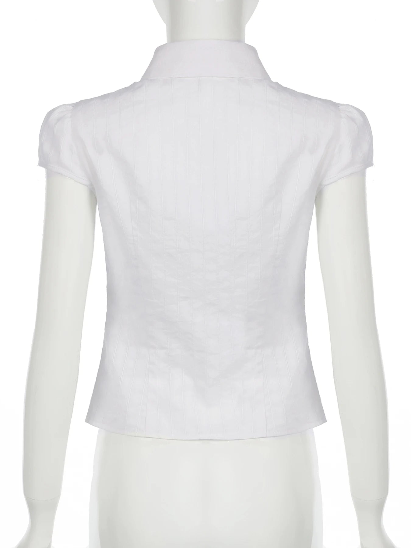 Hnewly Elegant Fashion Solid Stripped Blouse Basic Slim Turn-Down Collar Short Puff Sleeve Shirts Women 2024 Summer Office Lady