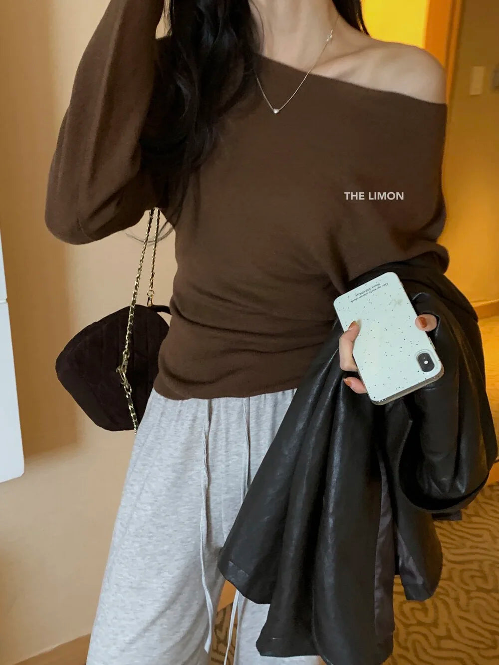 Hnewly  Off The Shoulder Knit Top Pullover Women Lightweight Thin Long Sleeve Plain Jumper Knitwear Autumn Winter Y2K Outfit