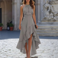Lunivop  Womens Halter High Split Sleeveless Ruffle Formal Cocktail Party Floor Length Evening Long A-Line Mermaid Maxi Dress